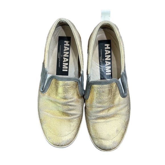 Golden Goose Women's Hanami Gold Metallic Leather Slip-On Sneakers Size 38 - Picture 3 of 9